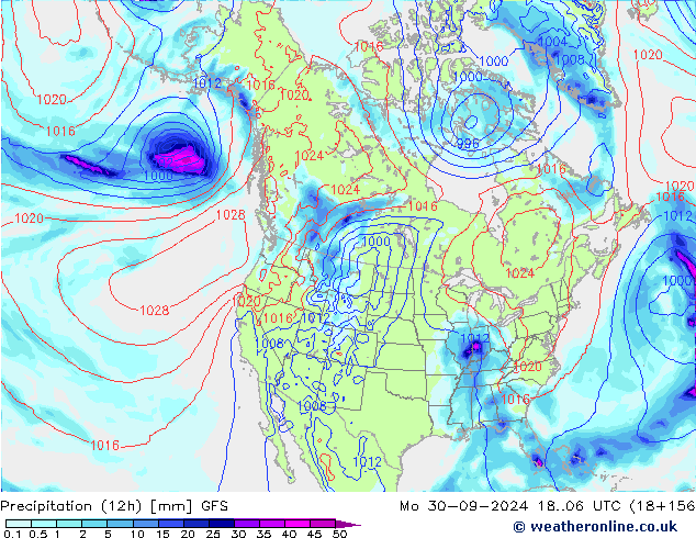 Precipitation (12h) GFS Mo 30.09.2024 06 UTC