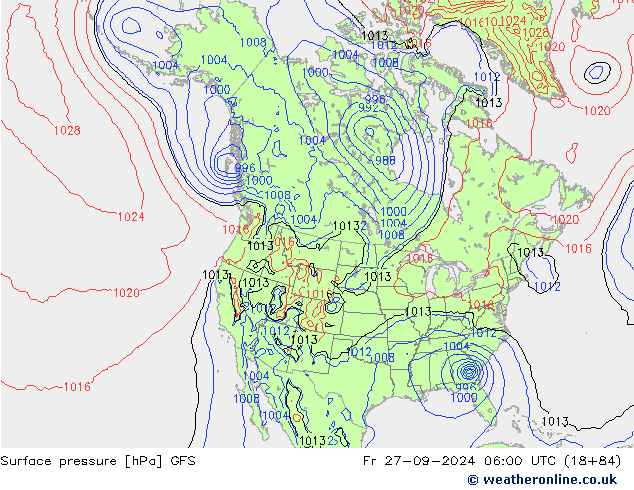 Luchtdruk (Grond) GFS vr 27.09.2024 06 UTC