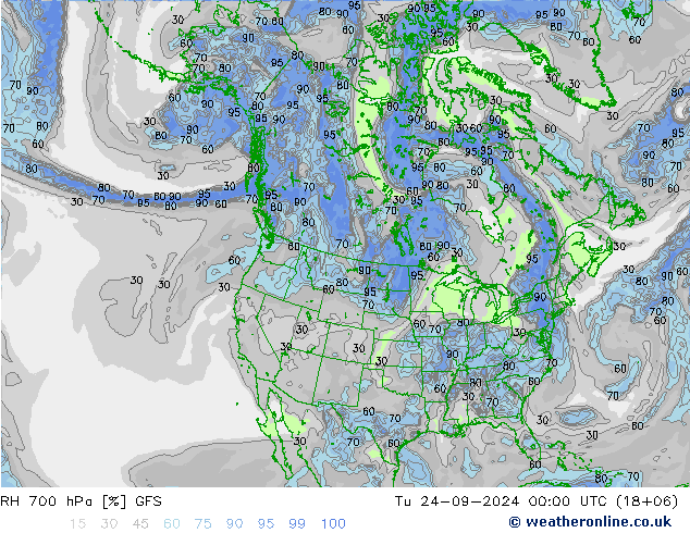 RH 700 hPa GFS  24.09.2024 00 UTC