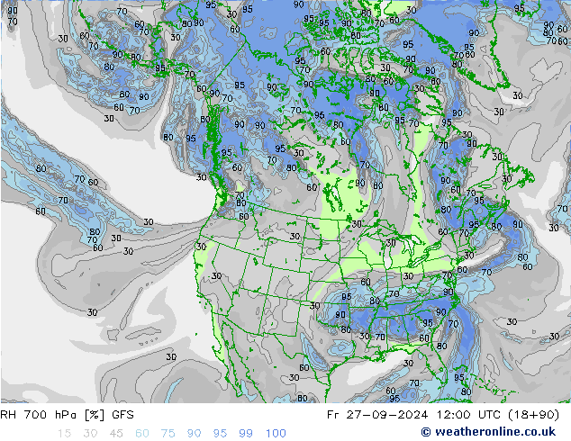 RH 700 hPa GFS Fr 27.09.2024 12 UTC