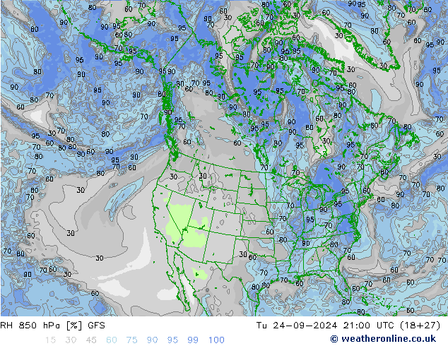 RH 850 hPa GFS Di 24.09.2024 21 UTC