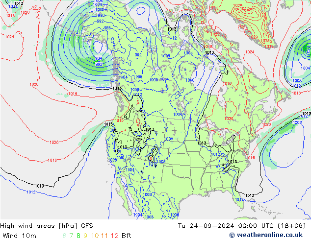 High wind areas GFS вт 24.09.2024 00 UTC