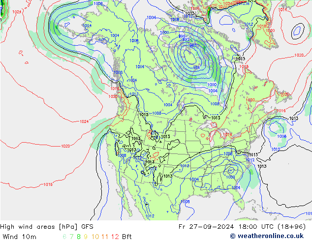 High wind areas GFS  27.09.2024 18 UTC