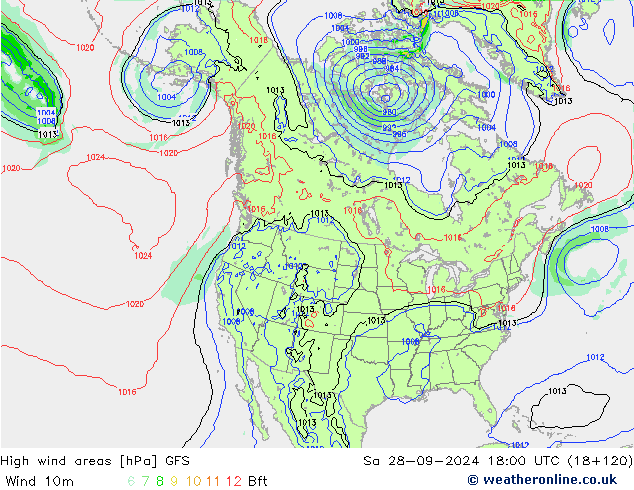 High wind areas GFS Sáb 28.09.2024 18 UTC