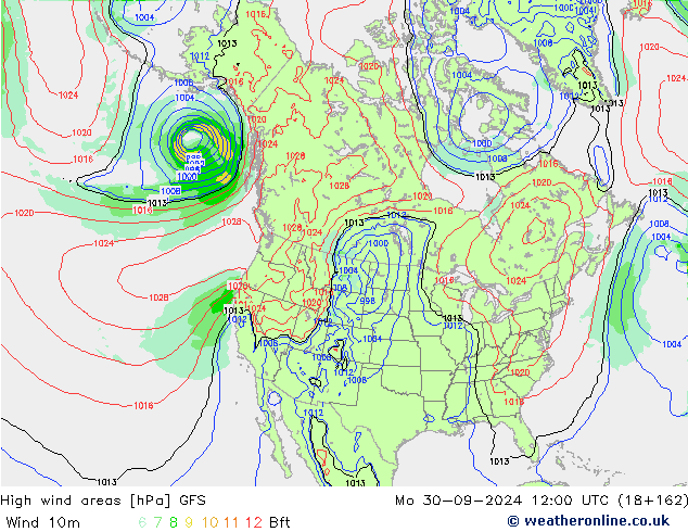 High wind areas GFS Mo 30.09.2024 12 UTC