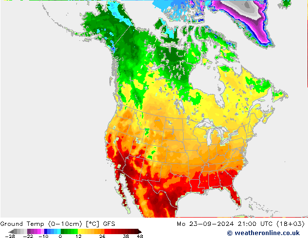 Ground Temp (0-10cm) GFS Mo 23.09.2024 21 UTC