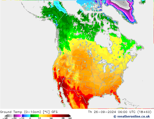 Temperatura del suelo (0-10cm) GFS jue 26.09.2024 06 UTC