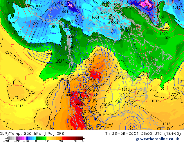 SLP/Temp. 850 hPa GFS jue 26.09.2024 06 UTC