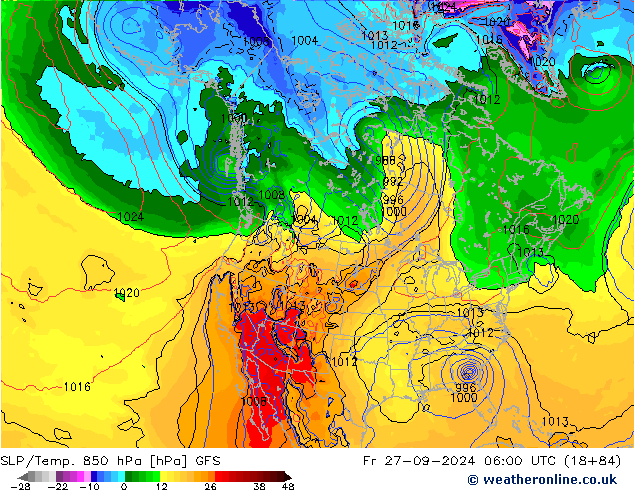 SLP/Temp. 850 hPa GFS Fr 27.09.2024 06 UTC