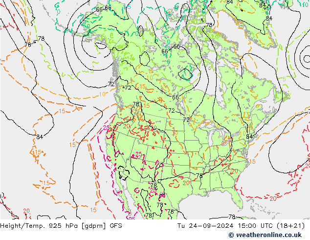 Height/Temp. 925 hPa GFS Tu 24.09.2024 15 UTC