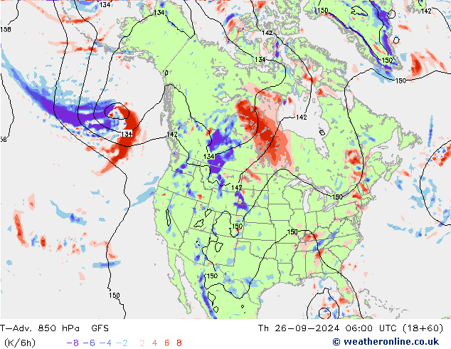 T-Adv. 850 hPa GFS Čt 26.09.2024 06 UTC