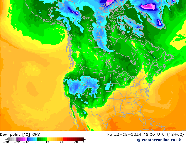 Punto di rugiada GFS lun 23.09.2024 18 UTC