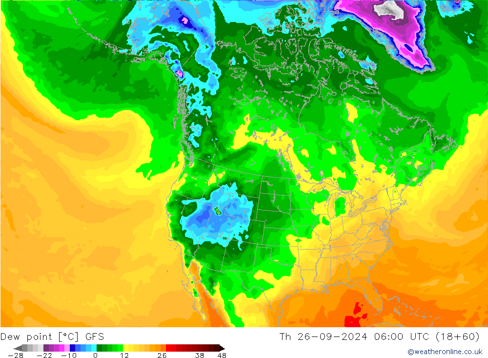 Rosný bod GFS Čt 26.09.2024 06 UTC