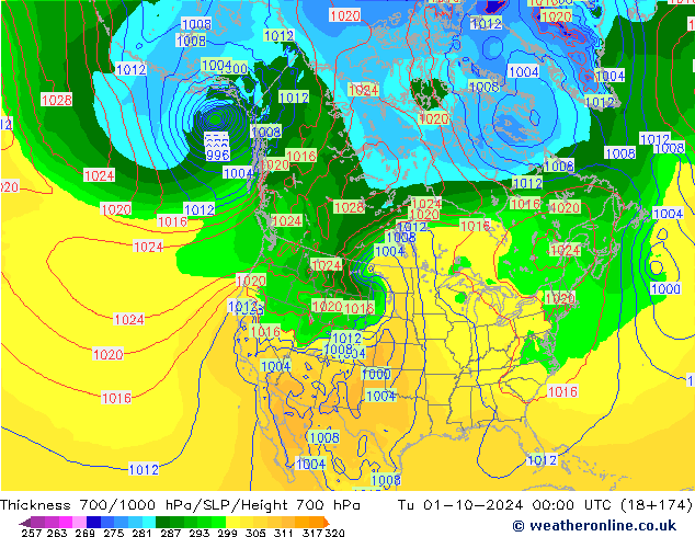 Thck 700-1000 hPa GFS Tu 01.10.2024 00 UTC