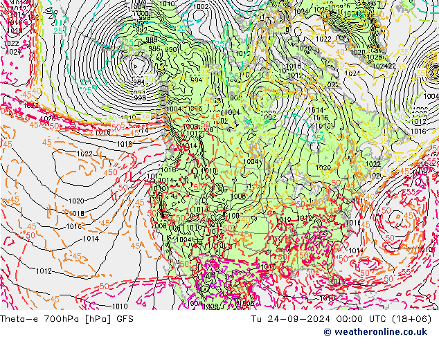 Theta-e 700гПа GFS вт 24.09.2024 00 UTC