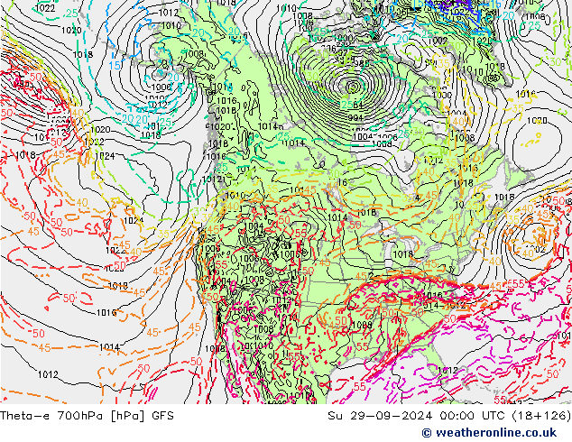 Theta-e 700hPa GFS Su 29.09.2024 00 UTC