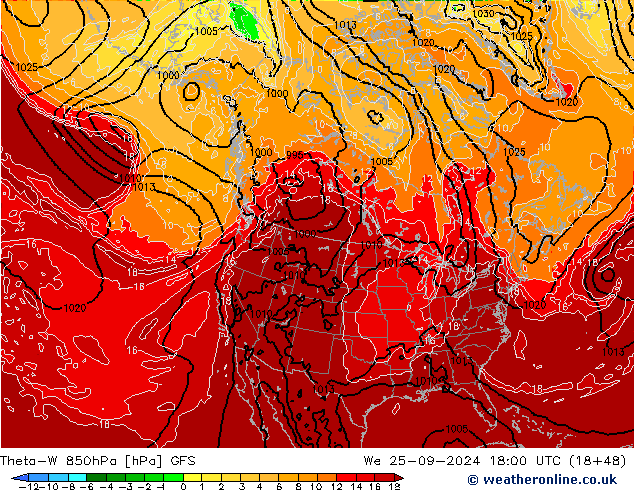 Theta-W 850hPa GFS Qua 25.09.2024 18 UTC