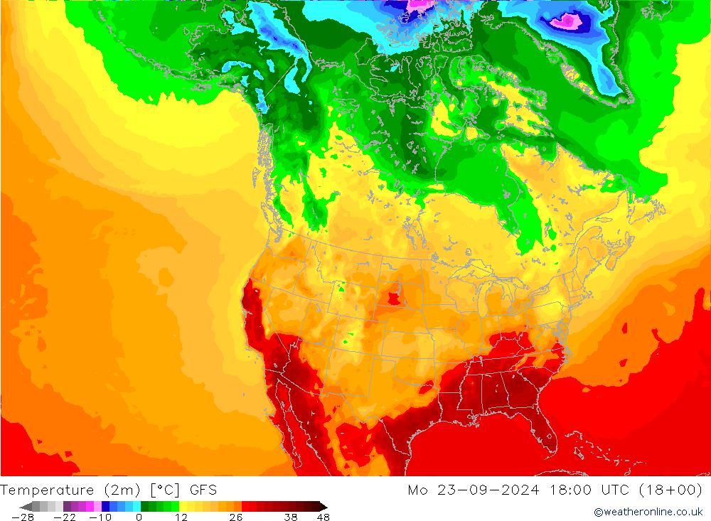 Temperature (2m) GFS Mo 23.09.2024 18 UTC