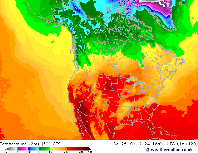 Temperature (2m) GFS Sa 28.09.2024 18 UTC