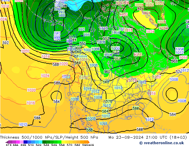 Schichtdicke 500-1000 hPa GFS Mo 23.09.2024 21 UTC