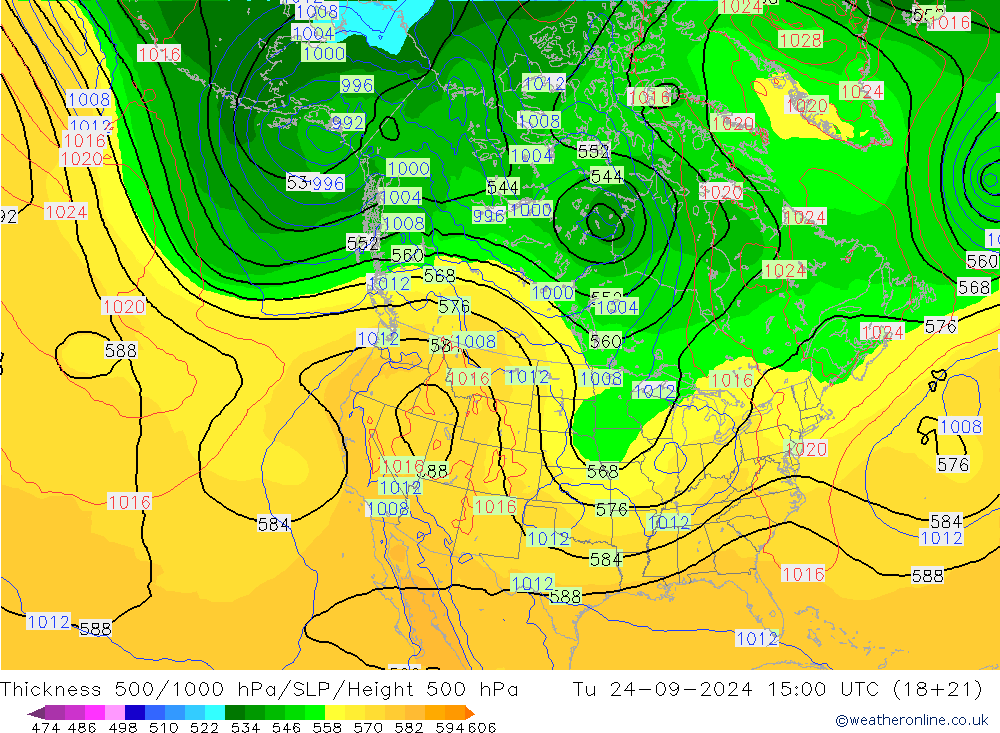 Thck 500-1000hPa GFS wto. 24.09.2024 15 UTC