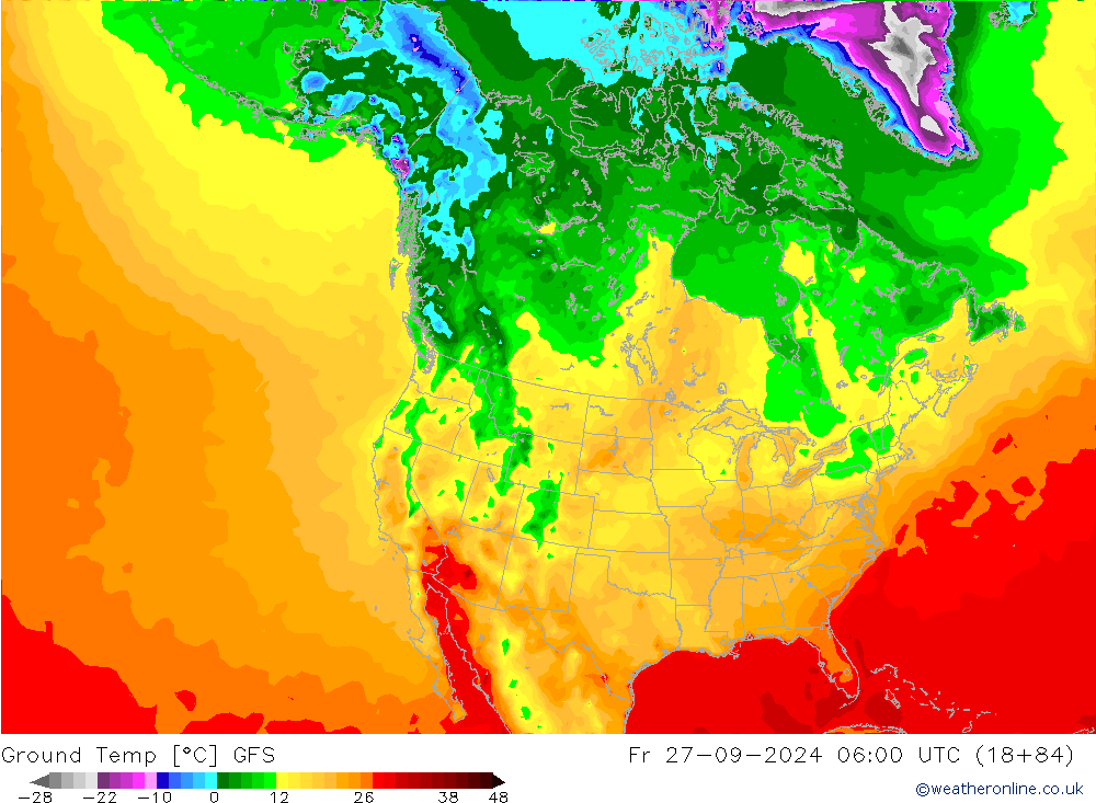 Teplota půdy GFS Pá 27.09.2024 06 UTC