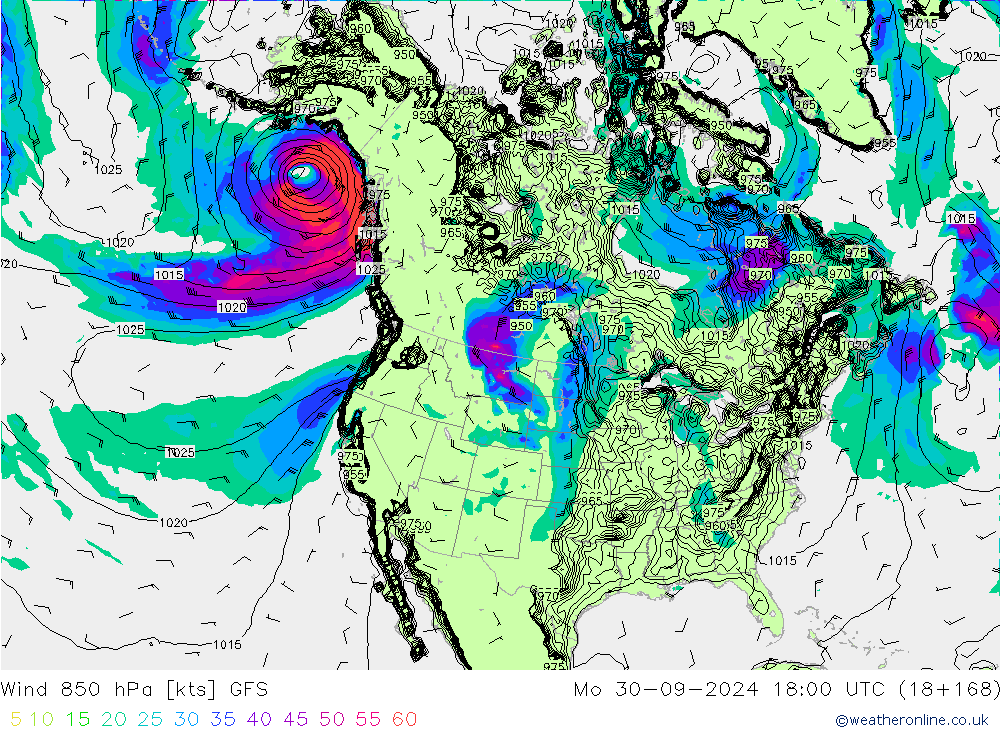 Wind 850 hPa GFS Mo 30.09.2024 18 UTC