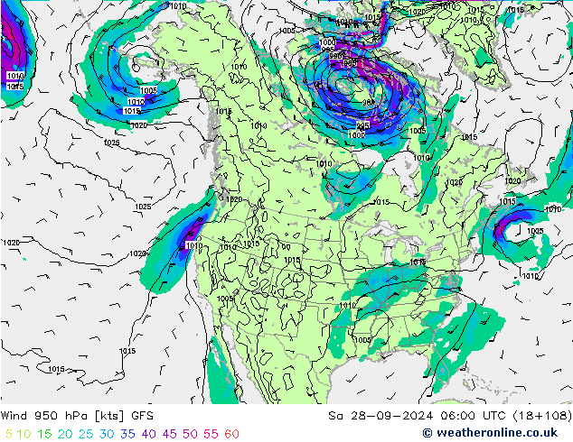 Wind 950 hPa GFS za 28.09.2024 06 UTC