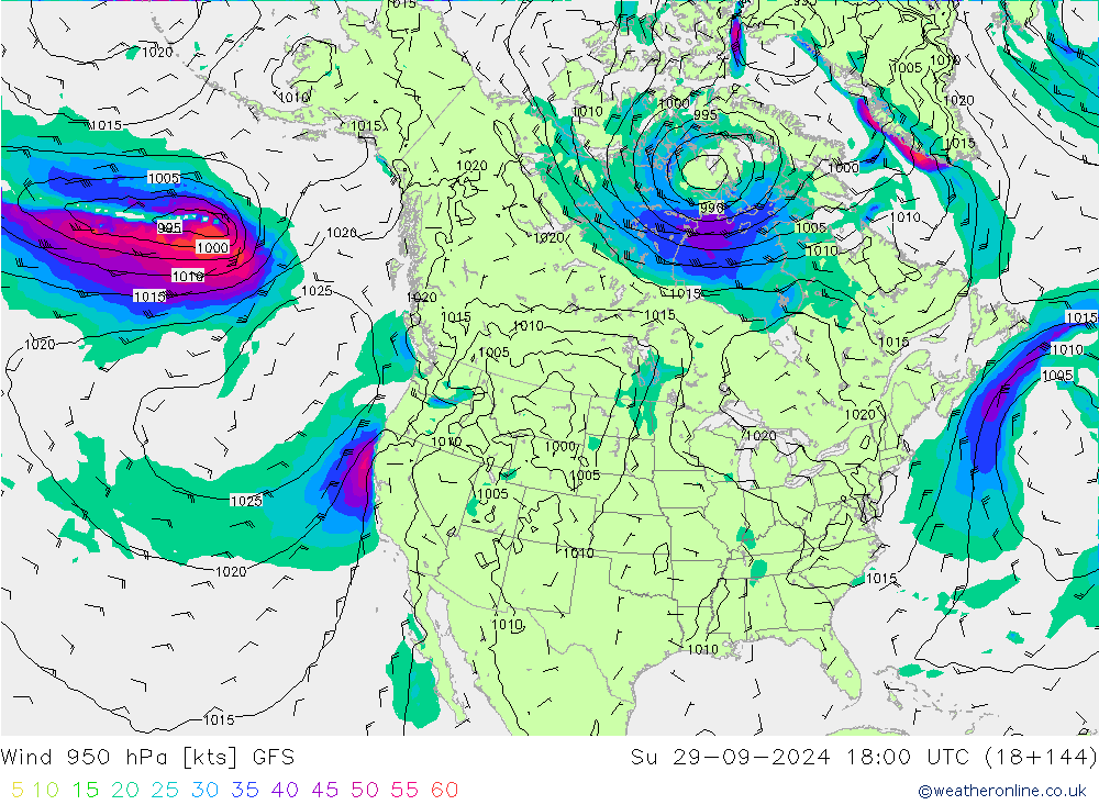 Rüzgar 950 hPa GFS Paz 29.09.2024 18 UTC