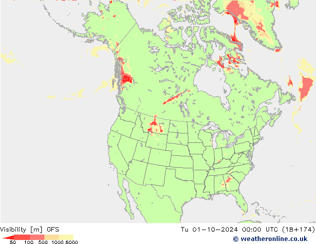 Visibility GFS Tu 01.10.2024 00 UTC