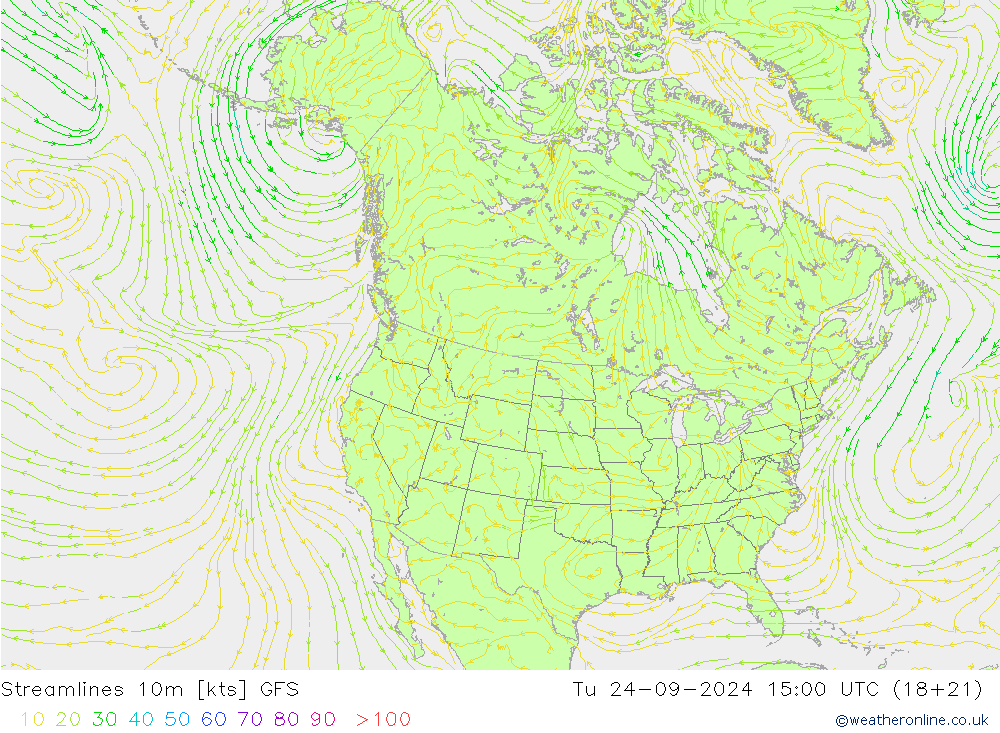 Línea de corriente 10m GFS mar 24.09.2024 15 UTC