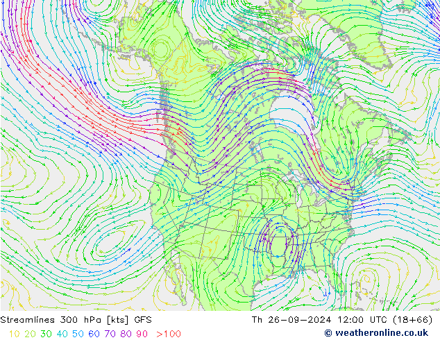 Stroomlijn 300 hPa GFS do 26.09.2024 12 UTC