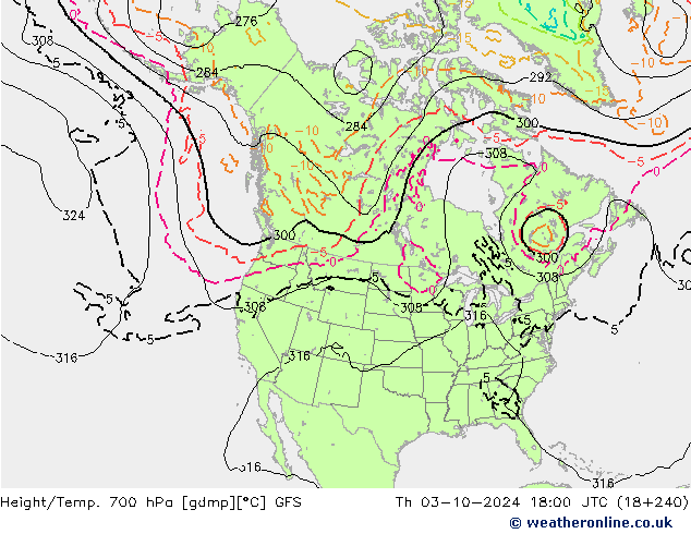 Height/Temp. 700 hPa GFS  03.10.2024 18 UTC