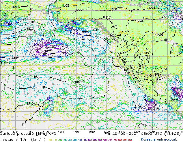 Isotachs (kph) GFS Září 2024