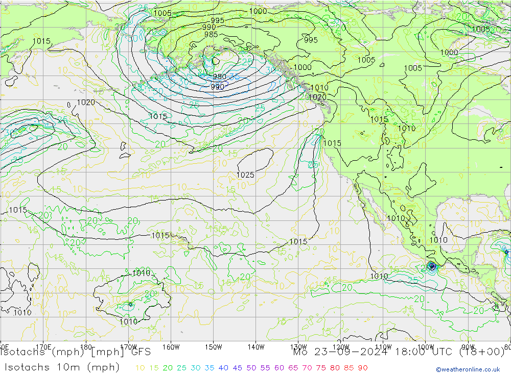 Isotachs (mph) GFS September 2024