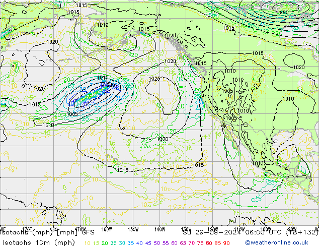 Isotaca (mph) GFS dom 29.09.2024 06 UTC