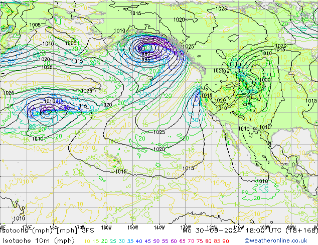 Isotachs (mph) GFS lun 30.09.2024 18 UTC