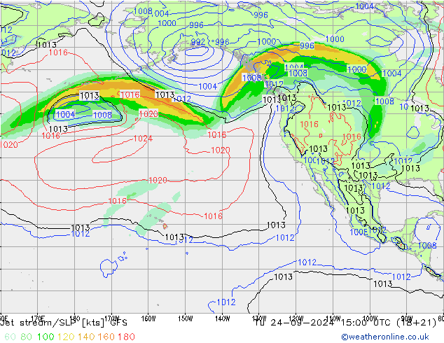 Jet stream/SLP GFS Tu 24.09.2024 15 UTC