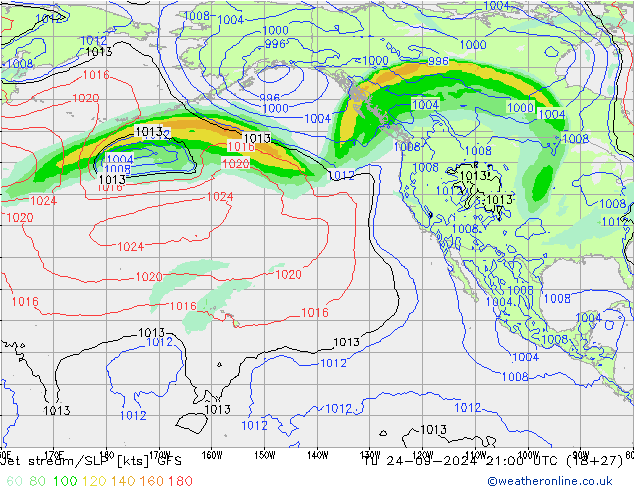 Jet Akımları/SLP GFS Sa 24.09.2024 21 UTC