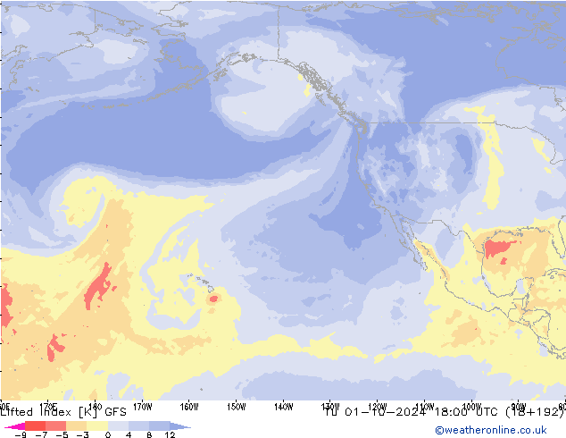 Lifted Index GFS wto. 01.10.2024 18 UTC