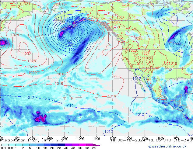 Precipitazione (12h) GFS mar 08.10.2024 06 UTC