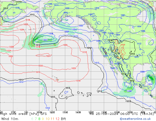 High wind areas GFS  25.09.2024 06 UTC