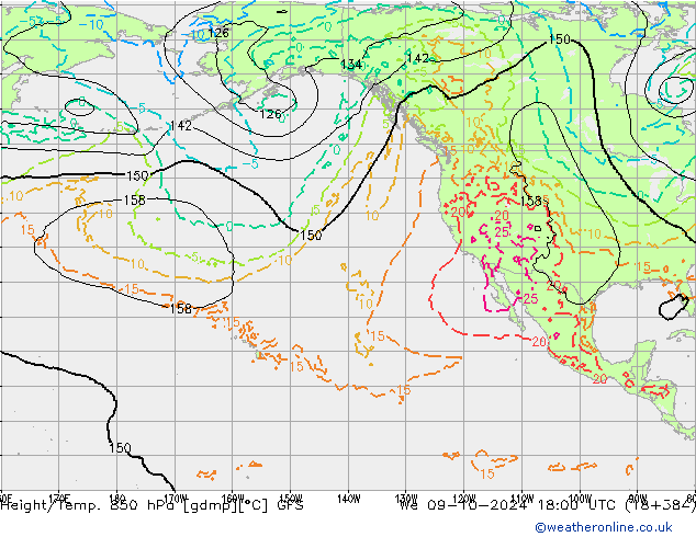 Z500/Rain (+SLP)/Z850 GFS ср 09.10.2024 18 UTC