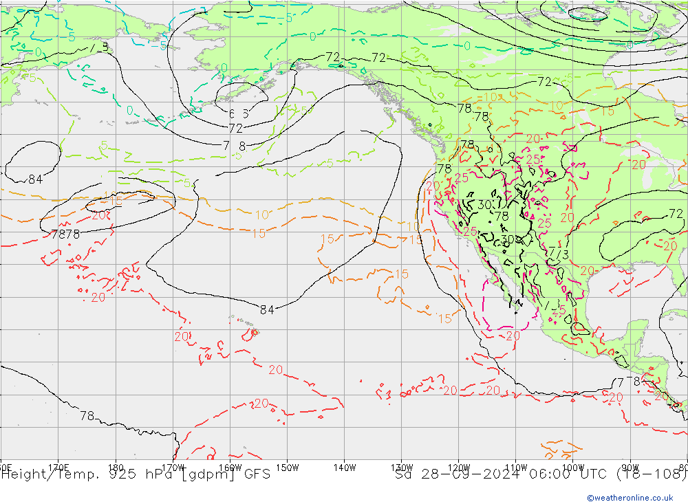 Height/Temp. 925 hPa GFS Sa 28.09.2024 06 UTC