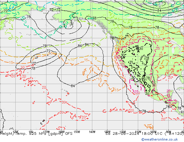 Yükseklik/Sıc. 925 hPa GFS Cts 28.09.2024 18 UTC