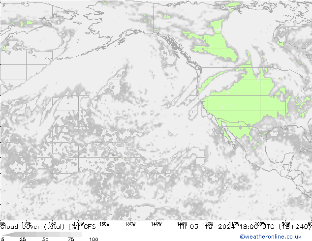 Cloud cover (total) GFS Th 03.10.2024 18 UTC