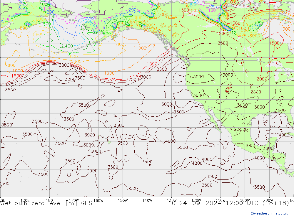 Wet bulb zero level GFS Tu 24.09.2024 12 UTC