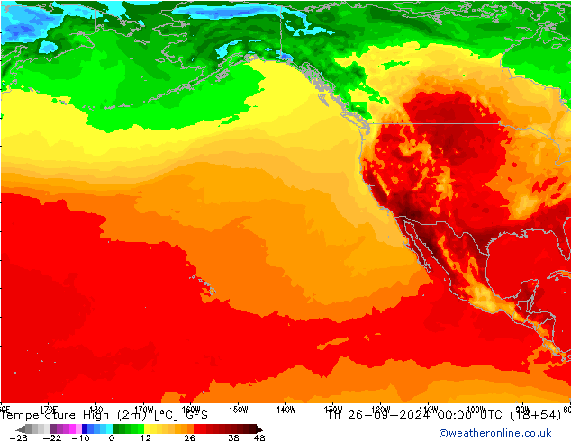 temperatura máx. (2m) GFS Qui 26.09.2024 00 UTC