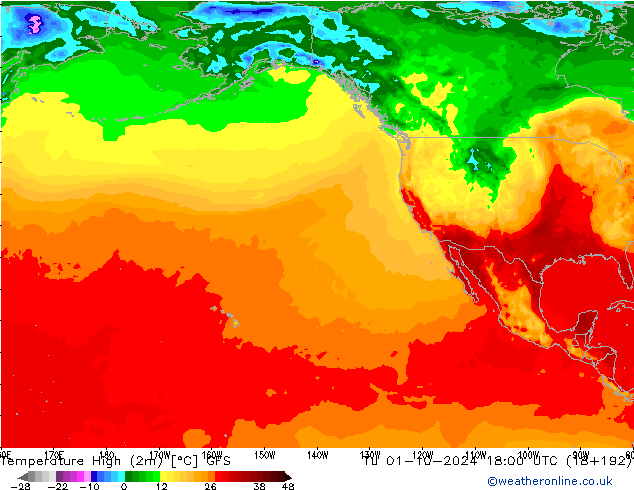 Temperature High (2m) GFS Tu 01.10.2024 18 UTC