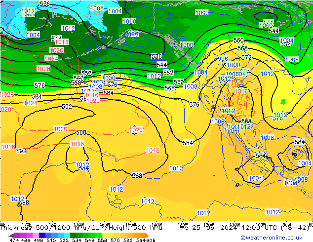 Thck 500-1000hPa GFS mer 25.09.2024 12 UTC